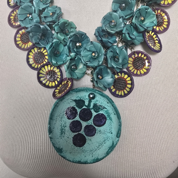 Teal and Purple Floral Necklace Set - Picture 2 of 6